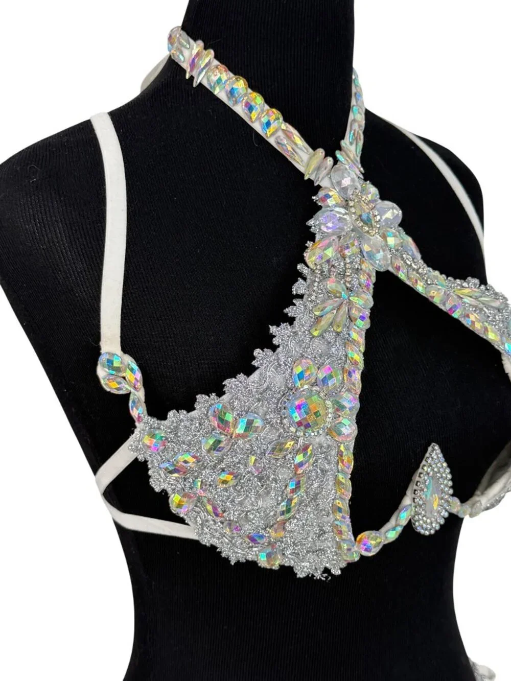 Silver Crystal Rhinestone Bra & Belt Set | Samba Coachella Rave Festival Dancer - Picture 11 of 13